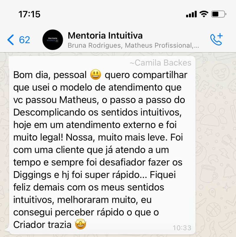 Mensagem de Camila Backes via WhatsApp: Sempre foi desafiador fazer os Diggings, e hoje foi super rápido.